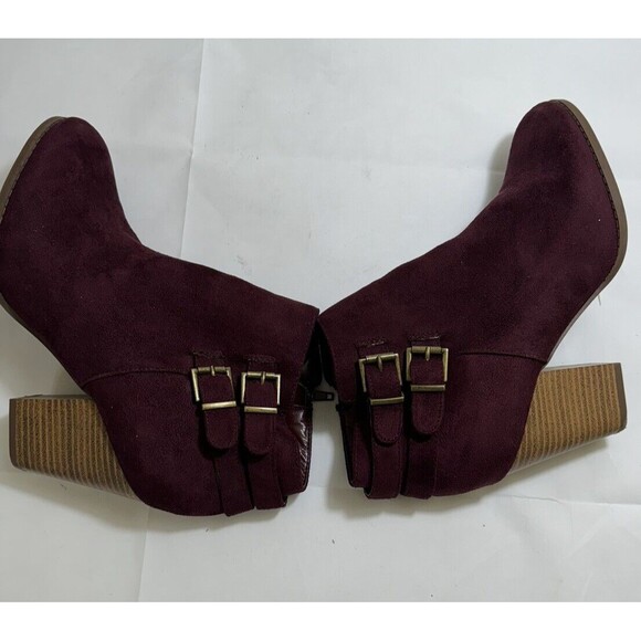 Charlotte Russe Boots Womens 8 Ankle Booties Heels Side Zip Maroon Faux Suede - Picture 2 of 5